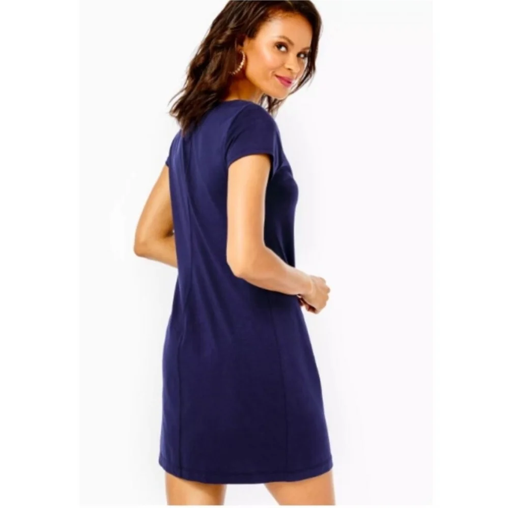 Lilly Pulitzer Navy Brewster Dress Embordered Nautical Womens Size M Pima Cotton - Picture 3 of 9